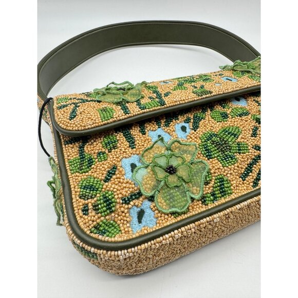 STAUD Tommy beaded floral shoulder bag + Dust bag Green Moss Tapestry - Picture 12 of 16